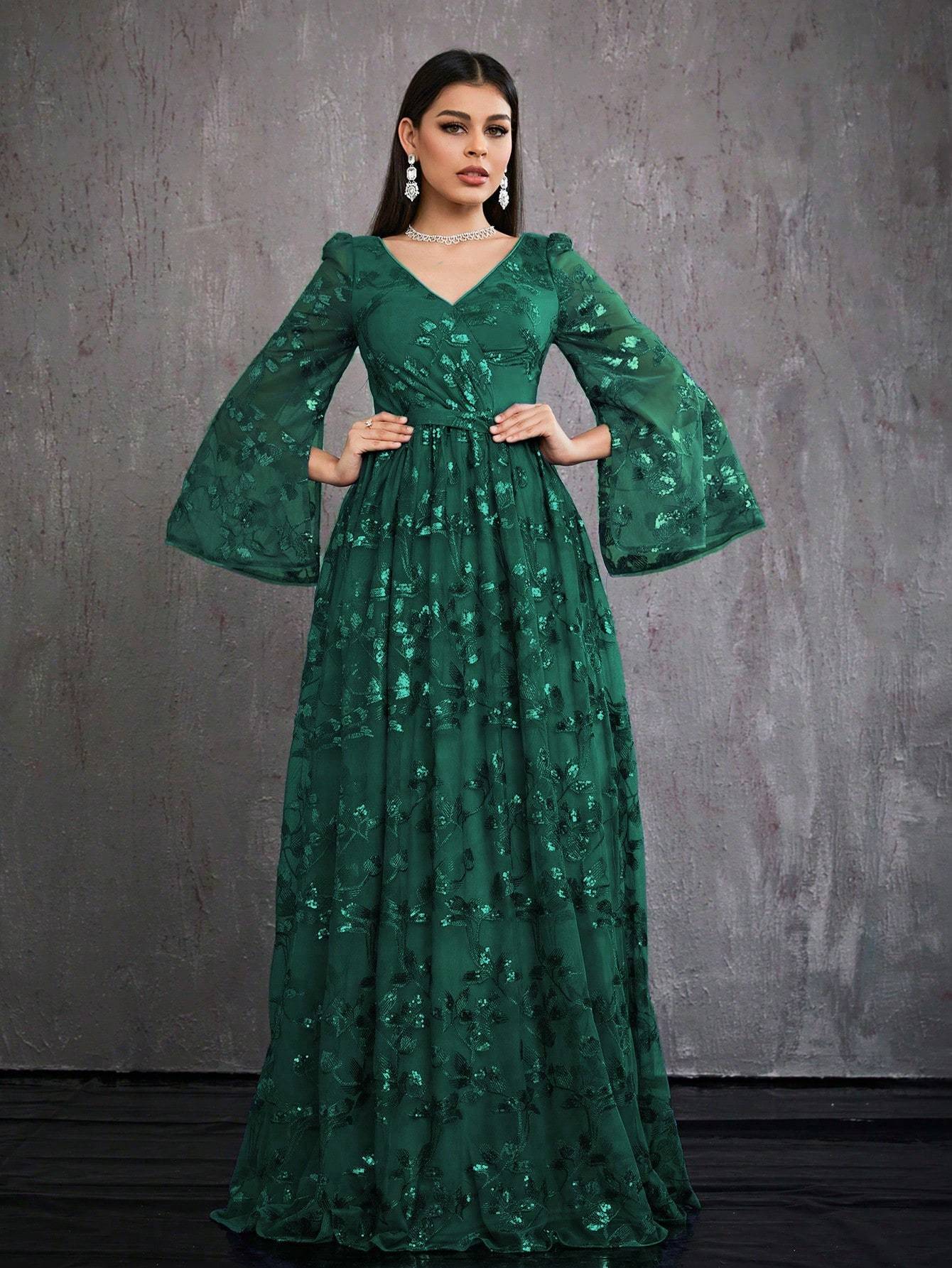 Leely Women's Elegant Sweetheart Cloak Sleeve Lace A-Line Dress