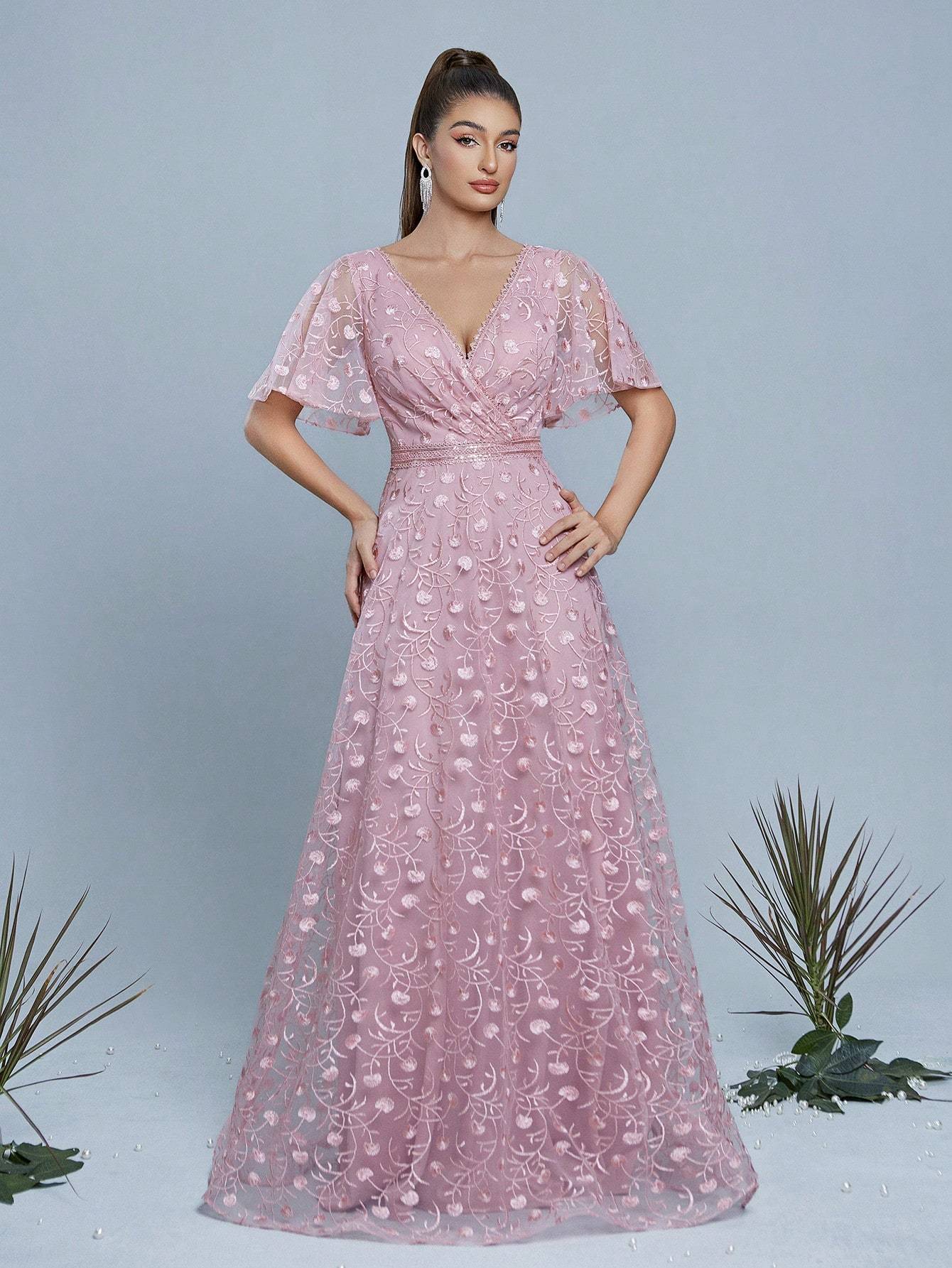 Leely Women's Elegant Sweetheart Cloak Sleeve Lace A-Line Dress