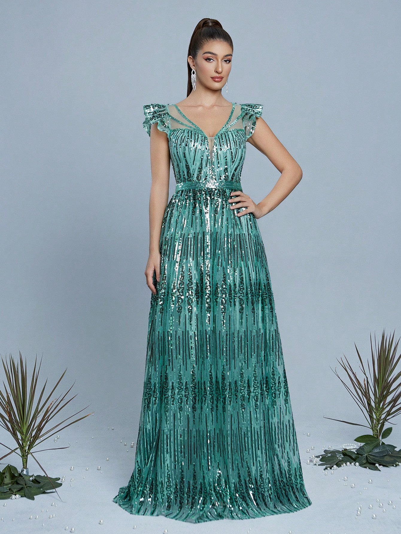 Leely Women's Elegant Sweetheart Cloak Sleeve Lace A-Line Dress