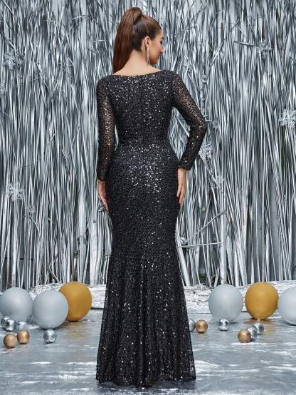 Leely Elegant V Neck Long Sleeve Party Dress