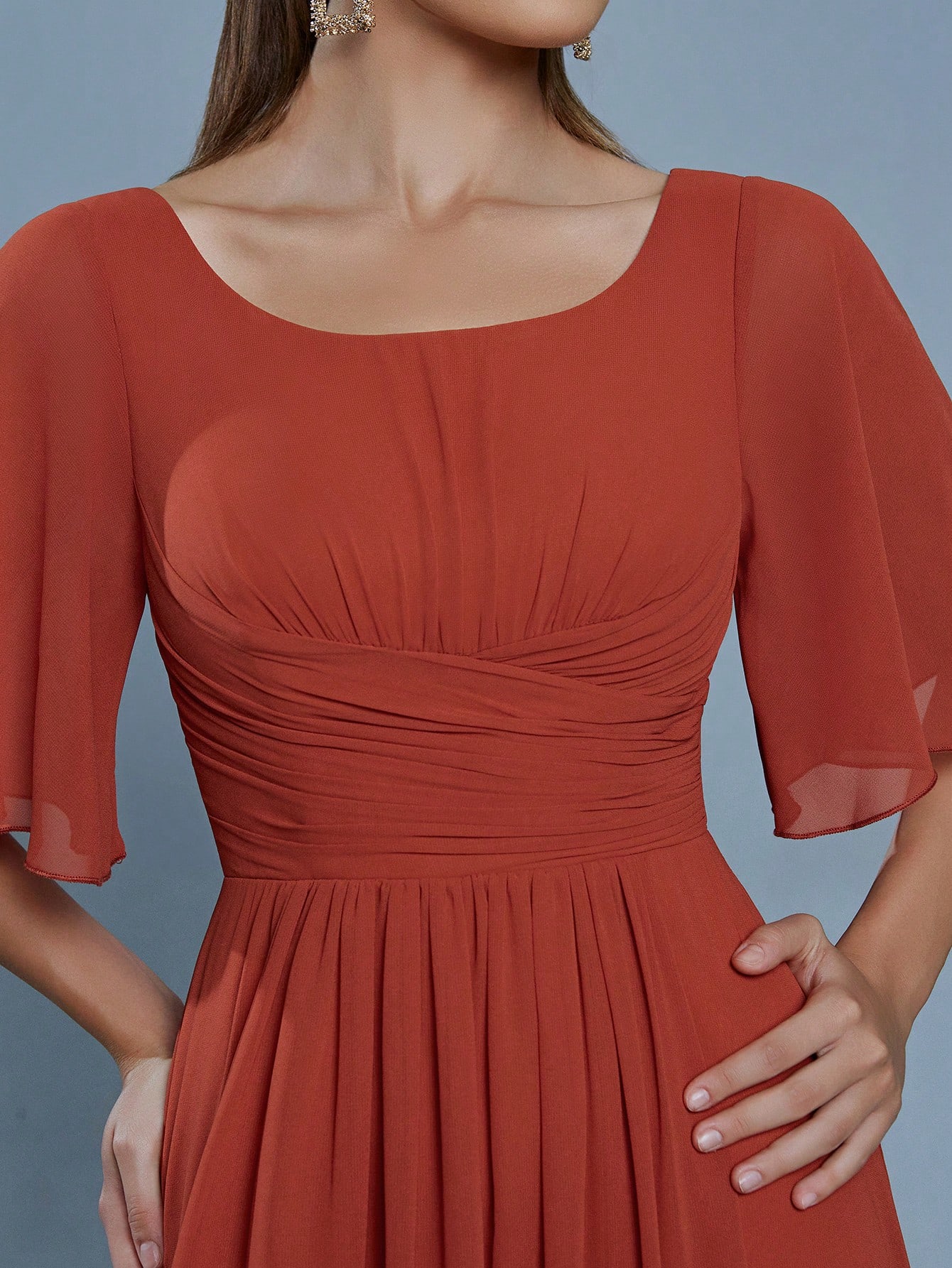 Leely Elegant Round Neck Flare Sleeve  Evening Gown