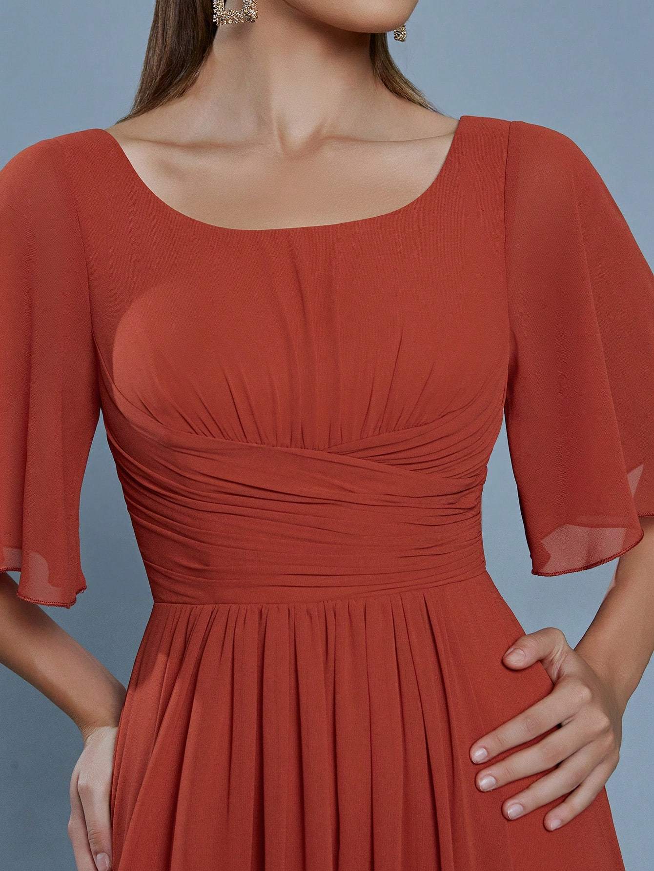 Leely Elegant Round Neck Flare Sleeve  Evening Gown