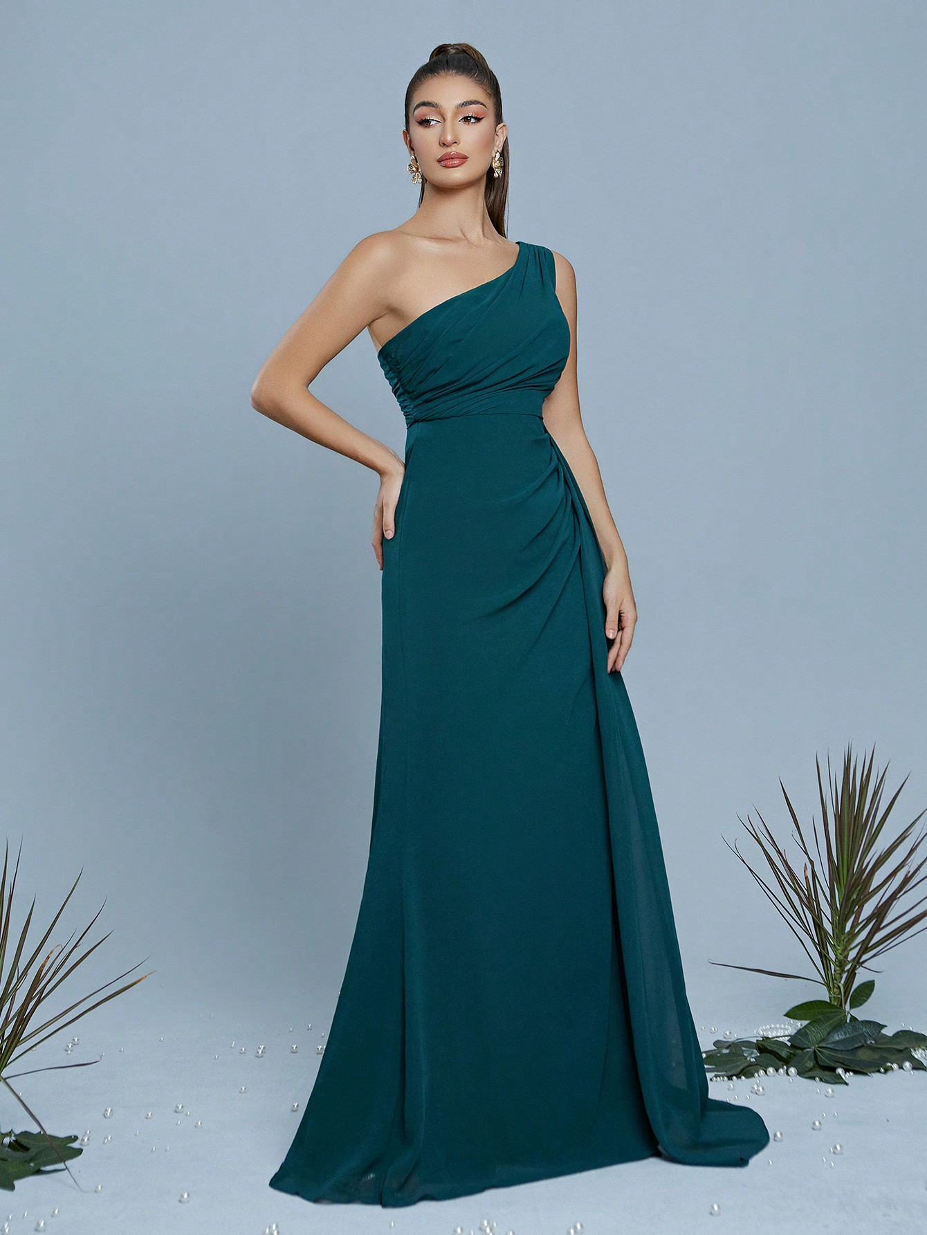 Leely Women's Elegant One Shoulder Sleeveless A-Line Dress