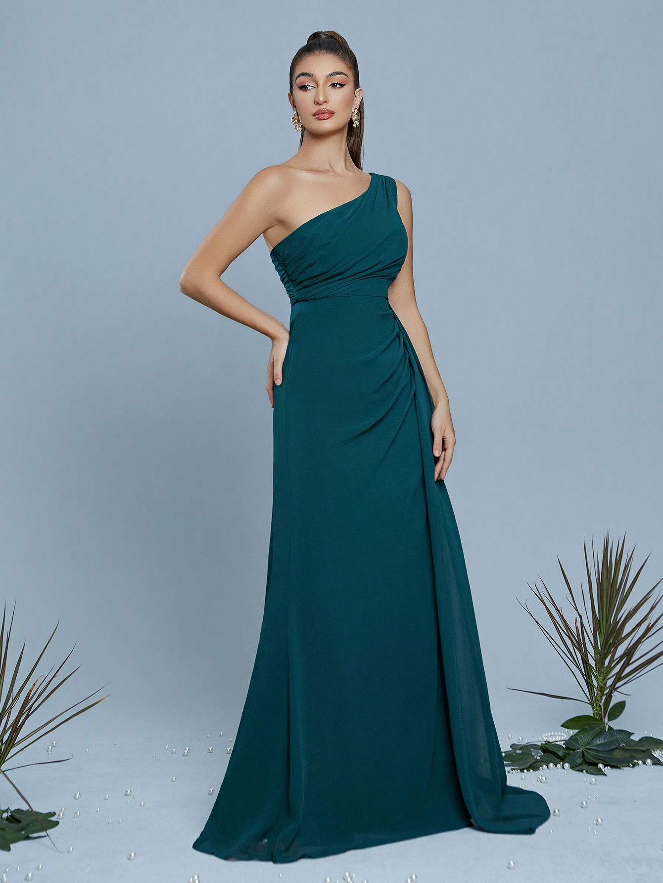 Leely Women's Elegant One Shoulder Sleeveless A-Line Dress