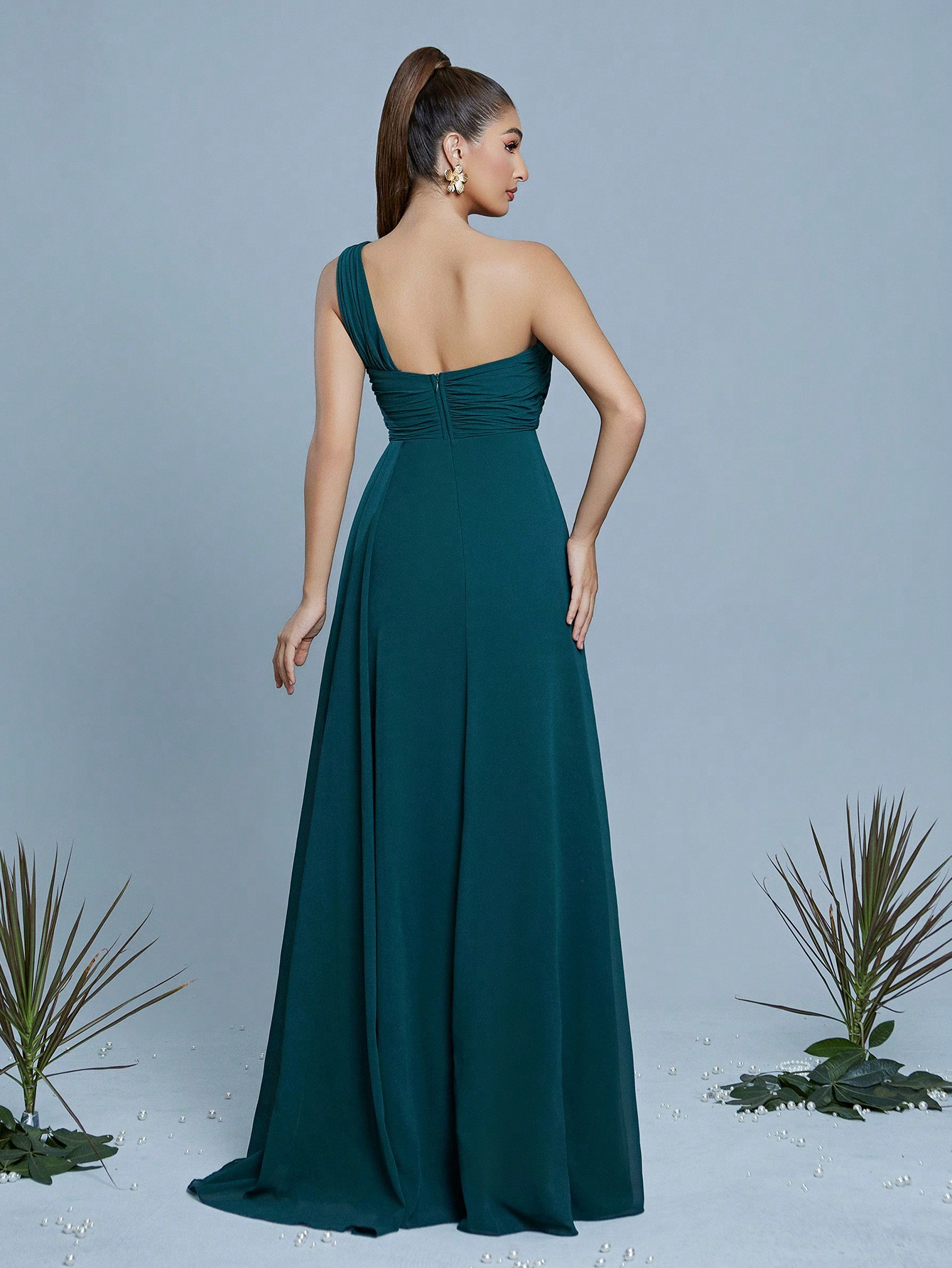 Leely Women's Elegant One Shoulder Sleeveless A-Line Dress