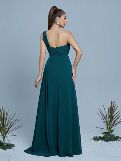 Leely Women's Elegant One Shoulder Sleeveless A-Line Dress