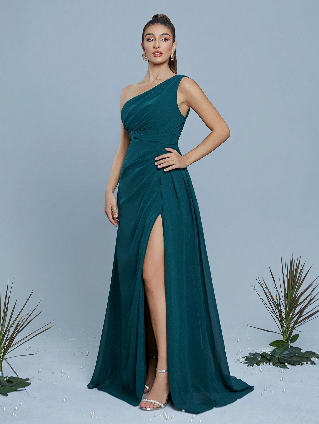 Leely Women's Elegant One Shoulder Sleeveless A-Line Dress