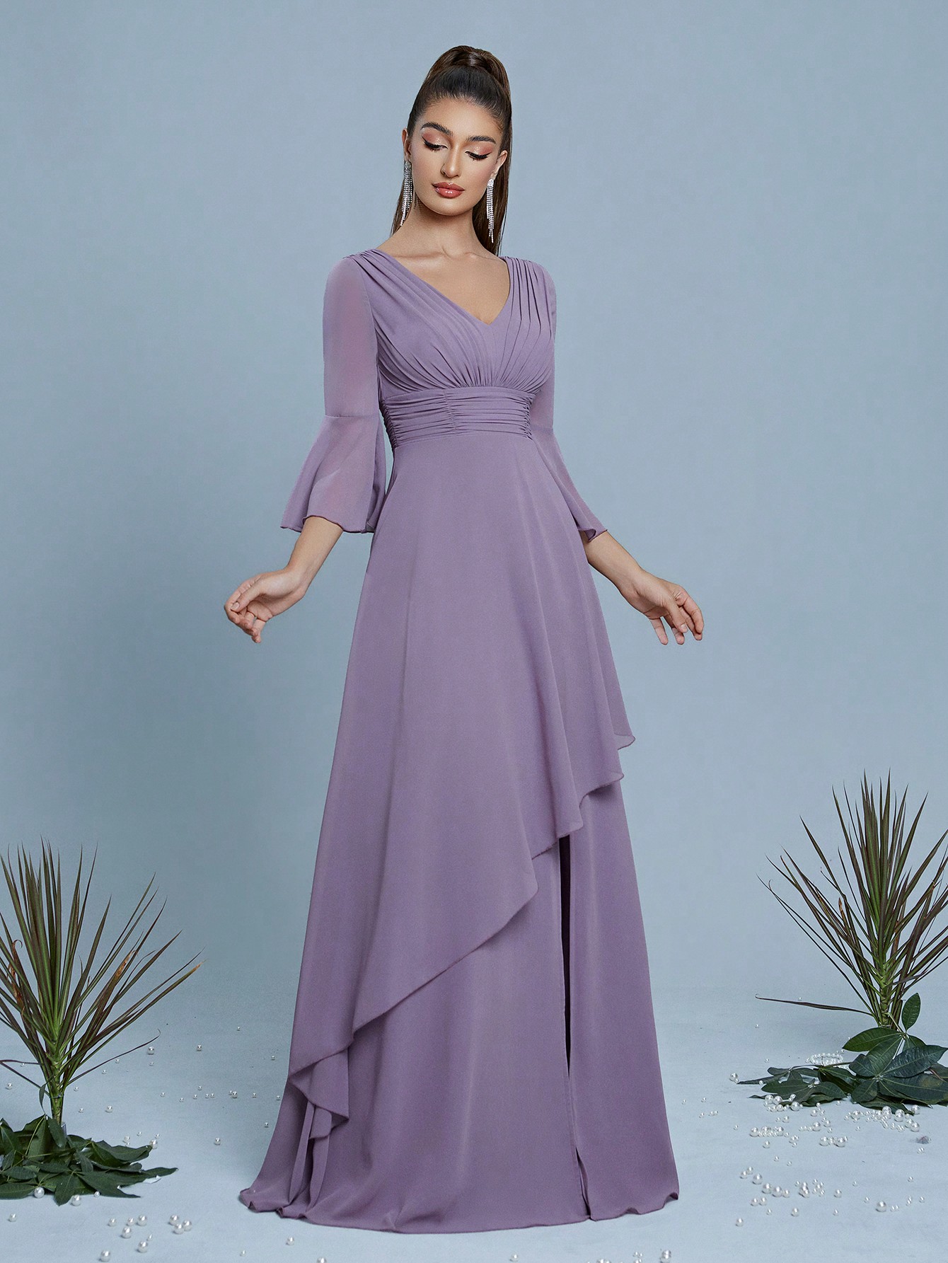 Leely Women's Elegant Sweetheart Cloak Sleeve Lace A-Line Dress