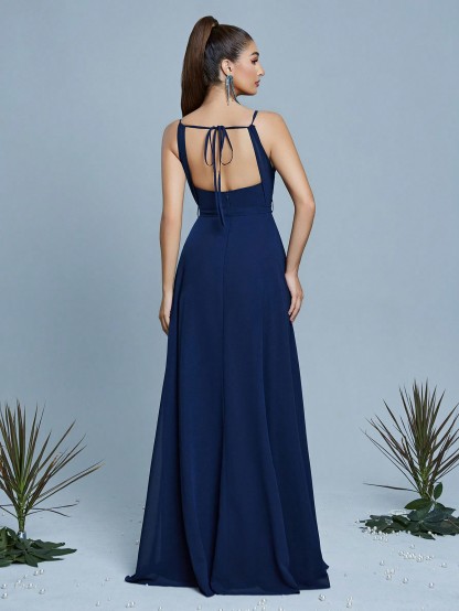 Leely Elegant Spaghetti Straps Sleeveless Evening Gown