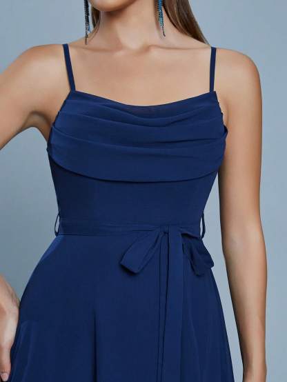 Leely Elegant Spaghetti Straps Sleeveless Evening Gown