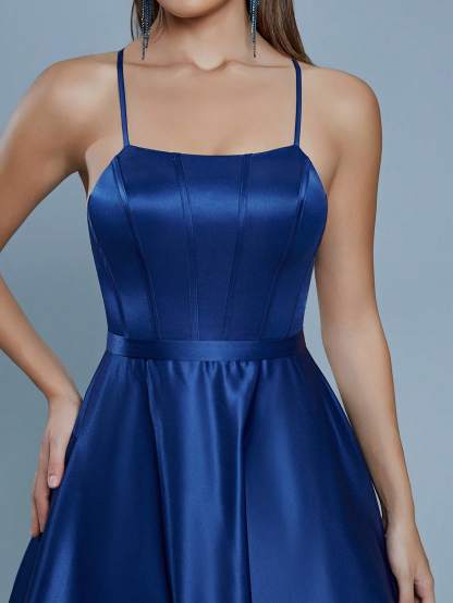 Leely Elegant Spaghetti Straps Sleeveless Evening Gown