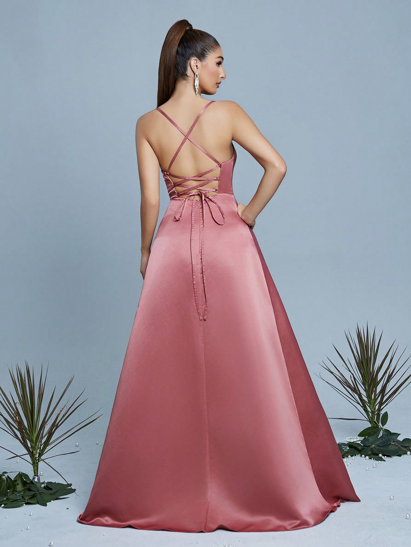 Leely Women's Elegant Spaghetti Straps Sleeveless Party Dress