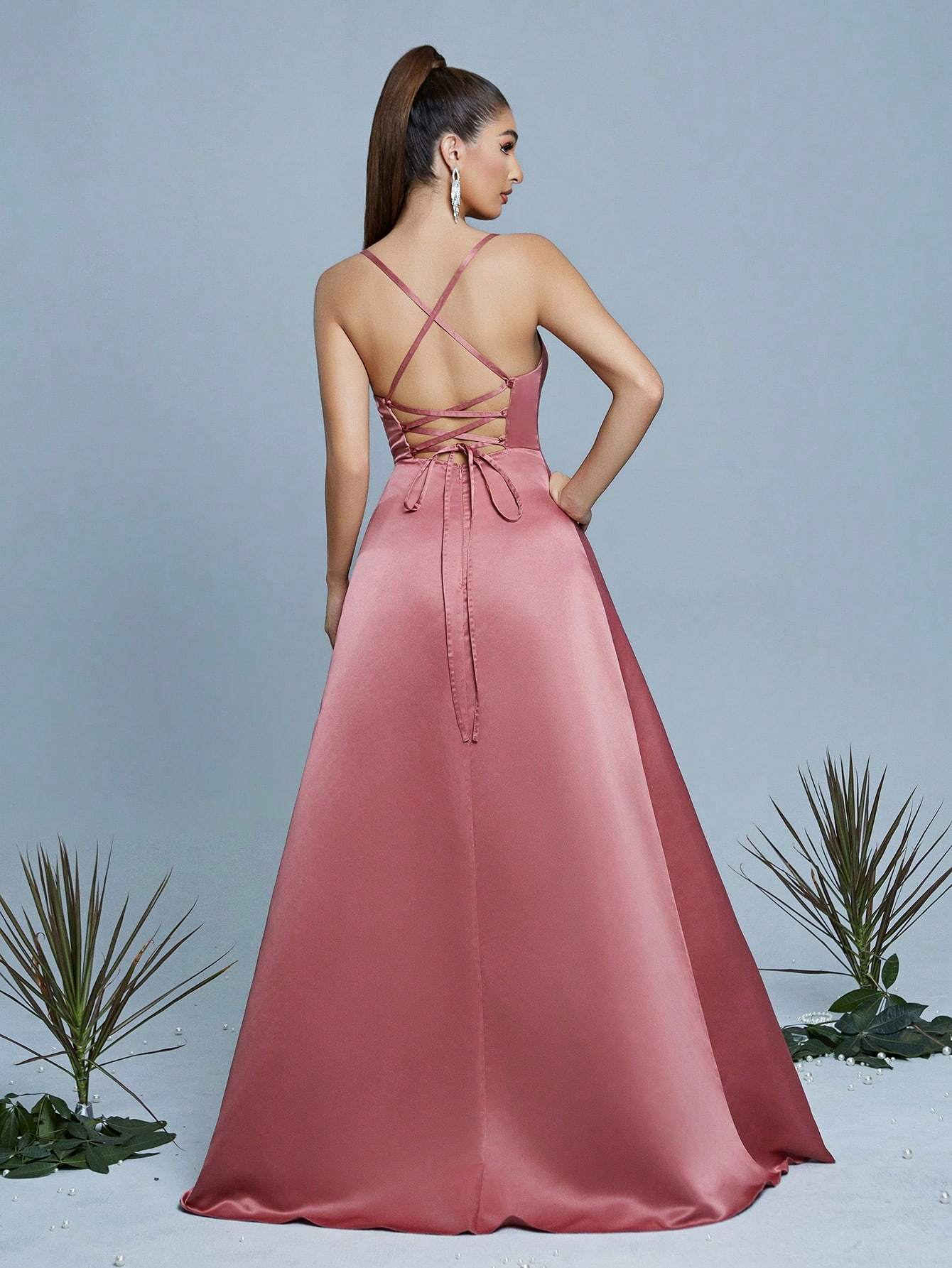 Leely Women's Elegant Spaghetti Straps Sleeveless Party Dress