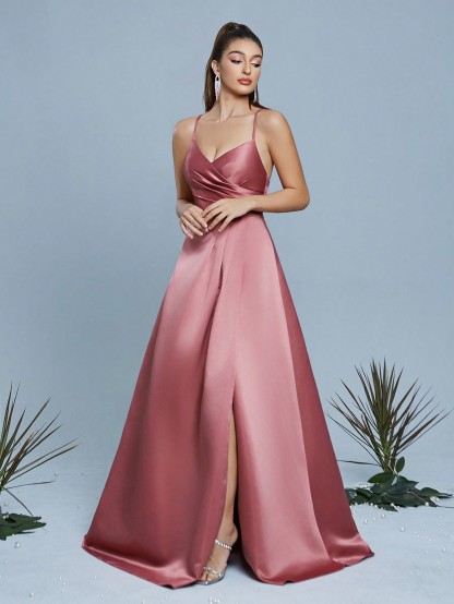 Leely Women's Elegant Spaghetti Straps Sleeveless Party Dress