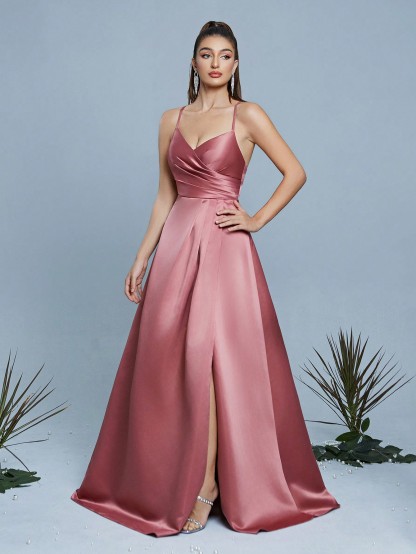 Leely Women's Elegant Spaghetti Straps Sleeveless Party Dress