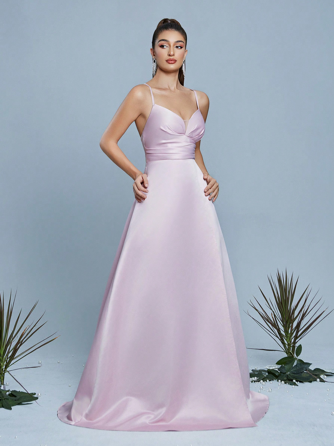 Leely Elegant Spaghetti Straps Sleeveless Evening Gown