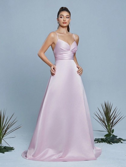 Leely Elegant Spaghetti Straps Sleeveless Evening Gown