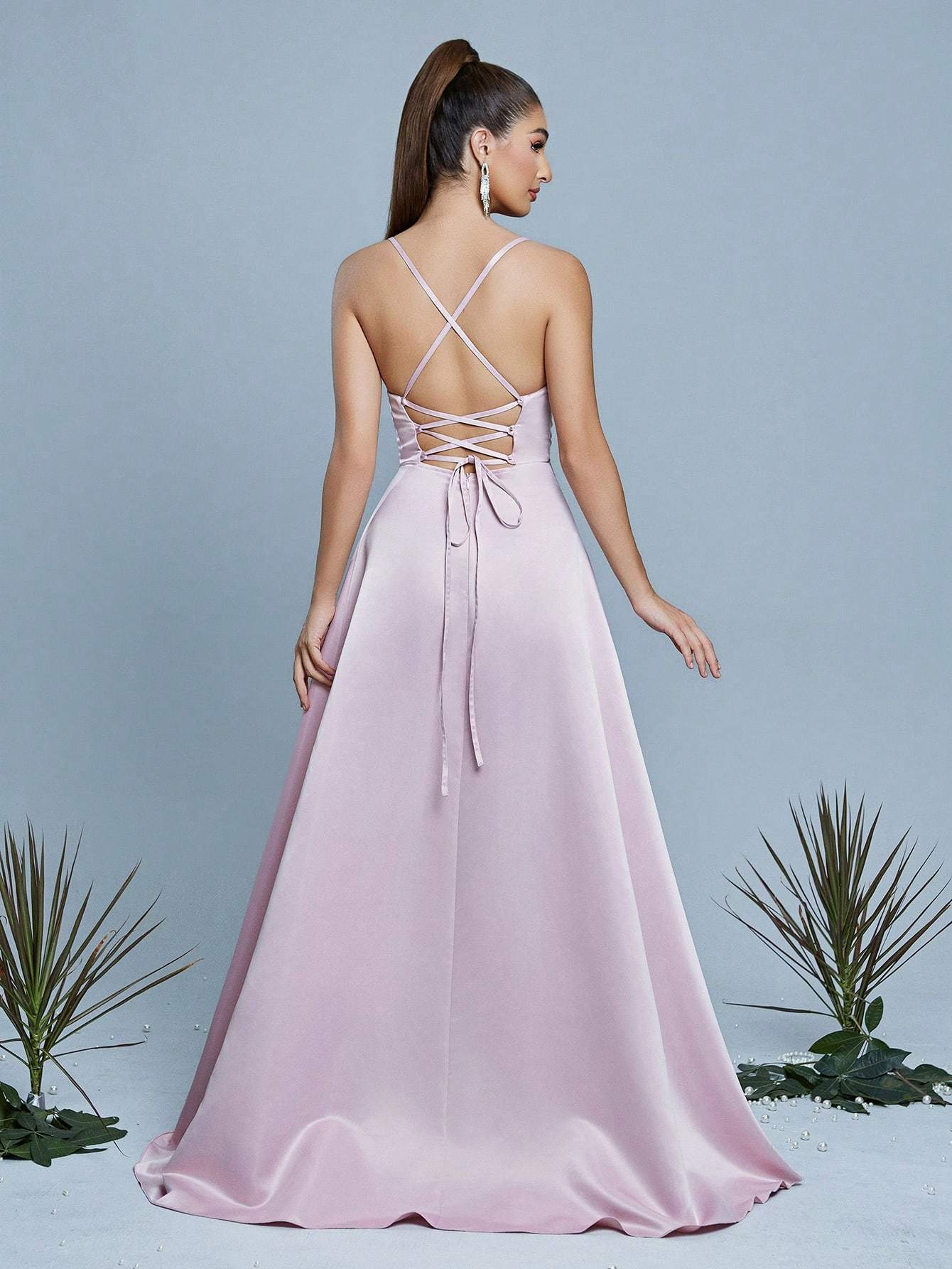 Leely Elegant Spaghetti Straps Sleeveless Evening Gown