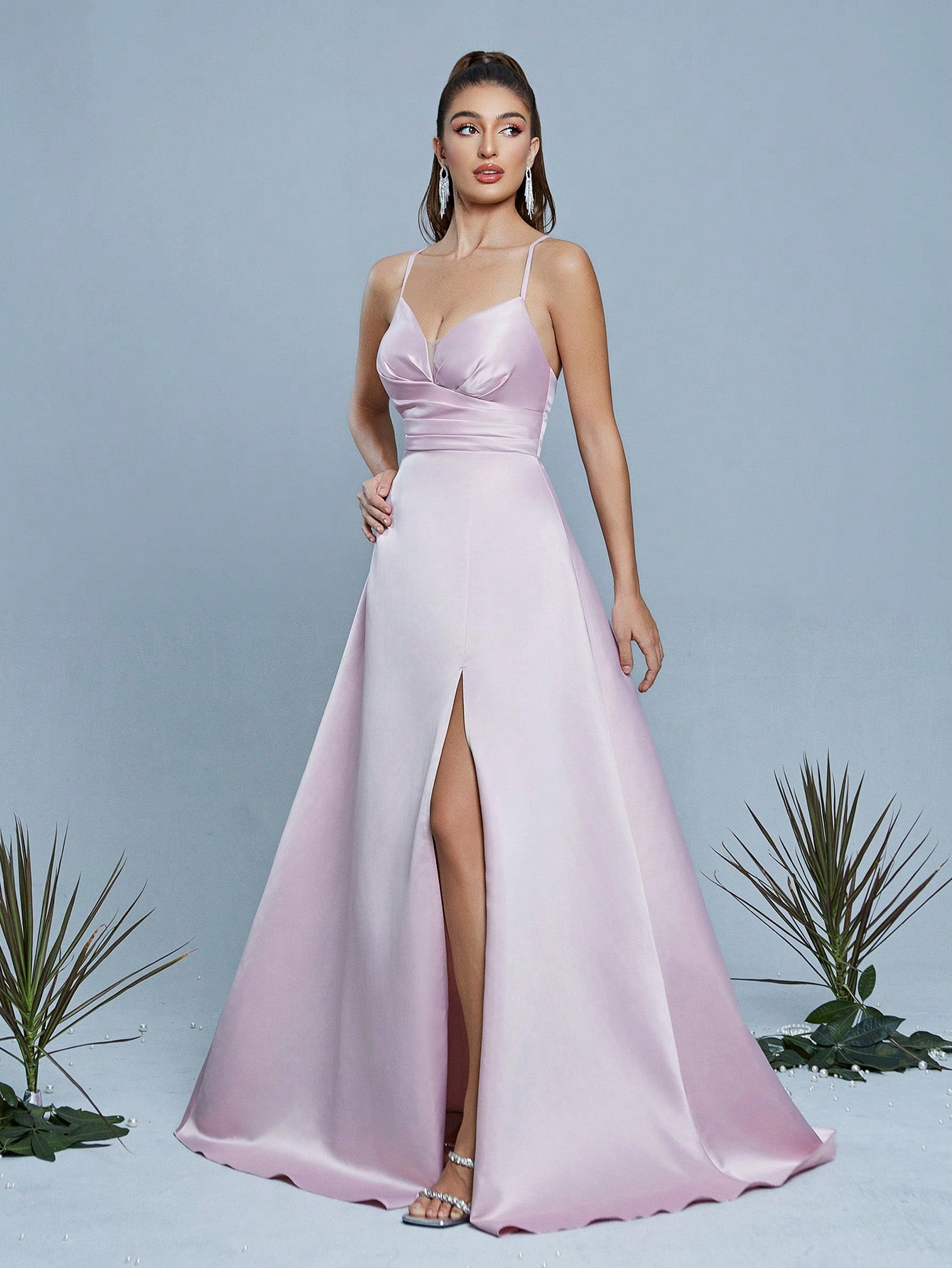 Leely Elegant Spaghetti Straps Sleeveless Evening Gown