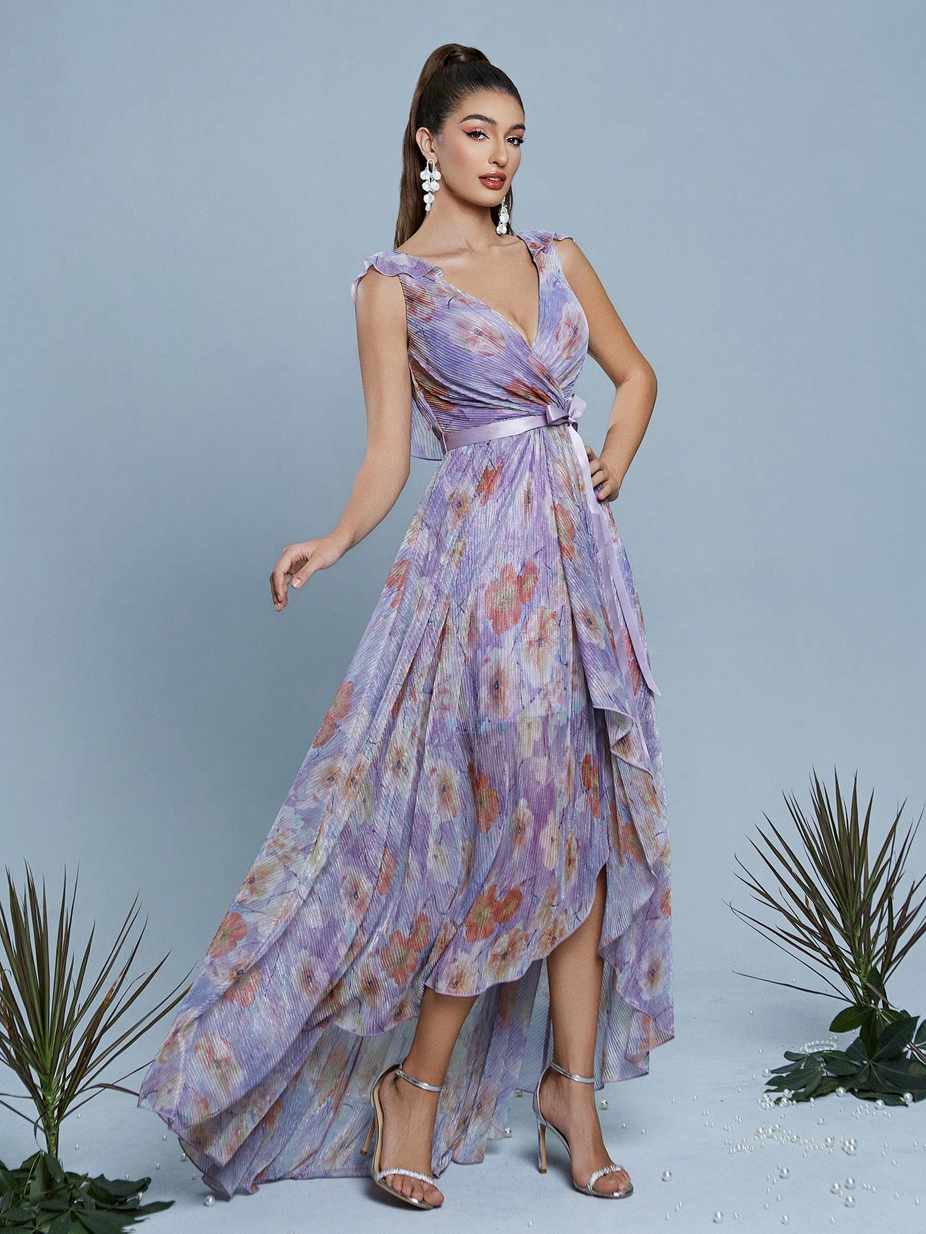 Leely Women's Elegant V Neck Sleeveless Prom Dress