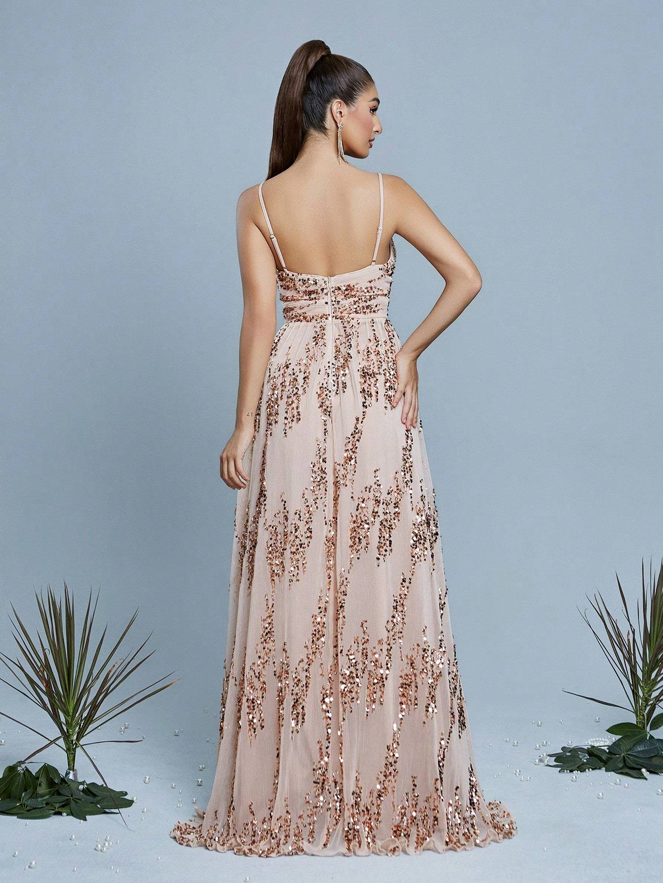 Leely Elegant Spaghetti Straps Sleeveless Party Dress