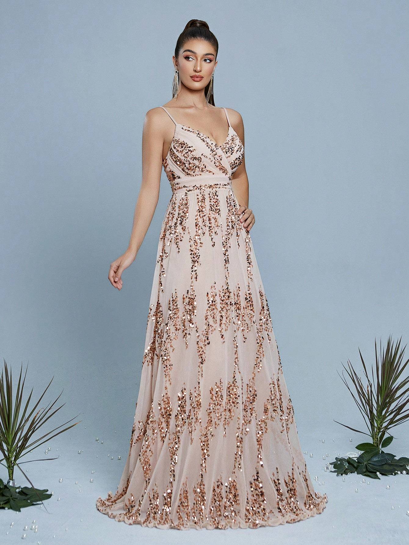 Leely Elegant Spaghetti Straps Sleeveless Party Dress