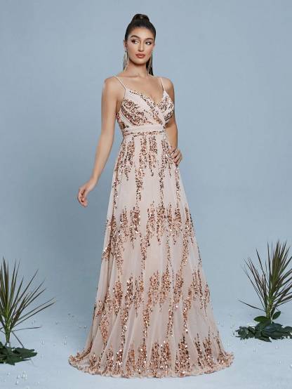 Leely Elegant Spaghetti Straps Sleeveless Party Dress