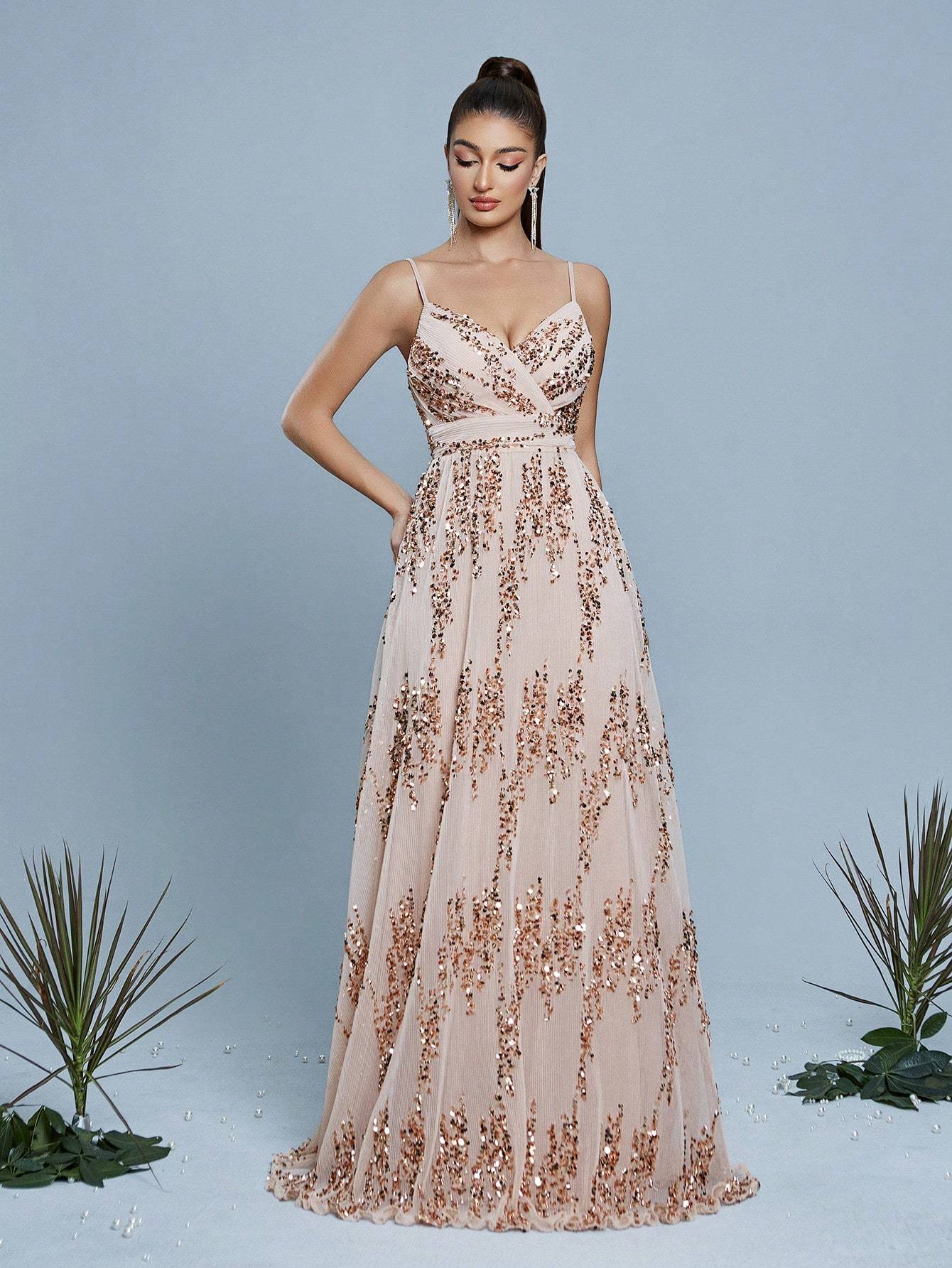 Leely Elegant Spaghetti Straps Sleeveless Party Dress