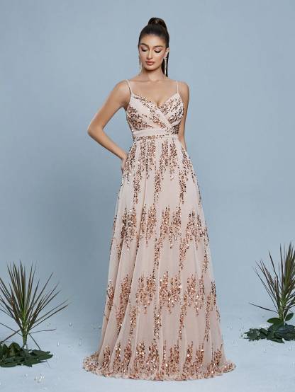 Leely Elegant Spaghetti Straps Sleeveless Party Dress