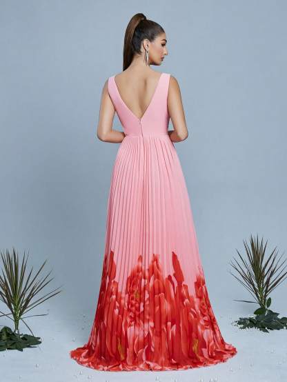 Leely Elegant V Neck Sleeveless Evening Gown