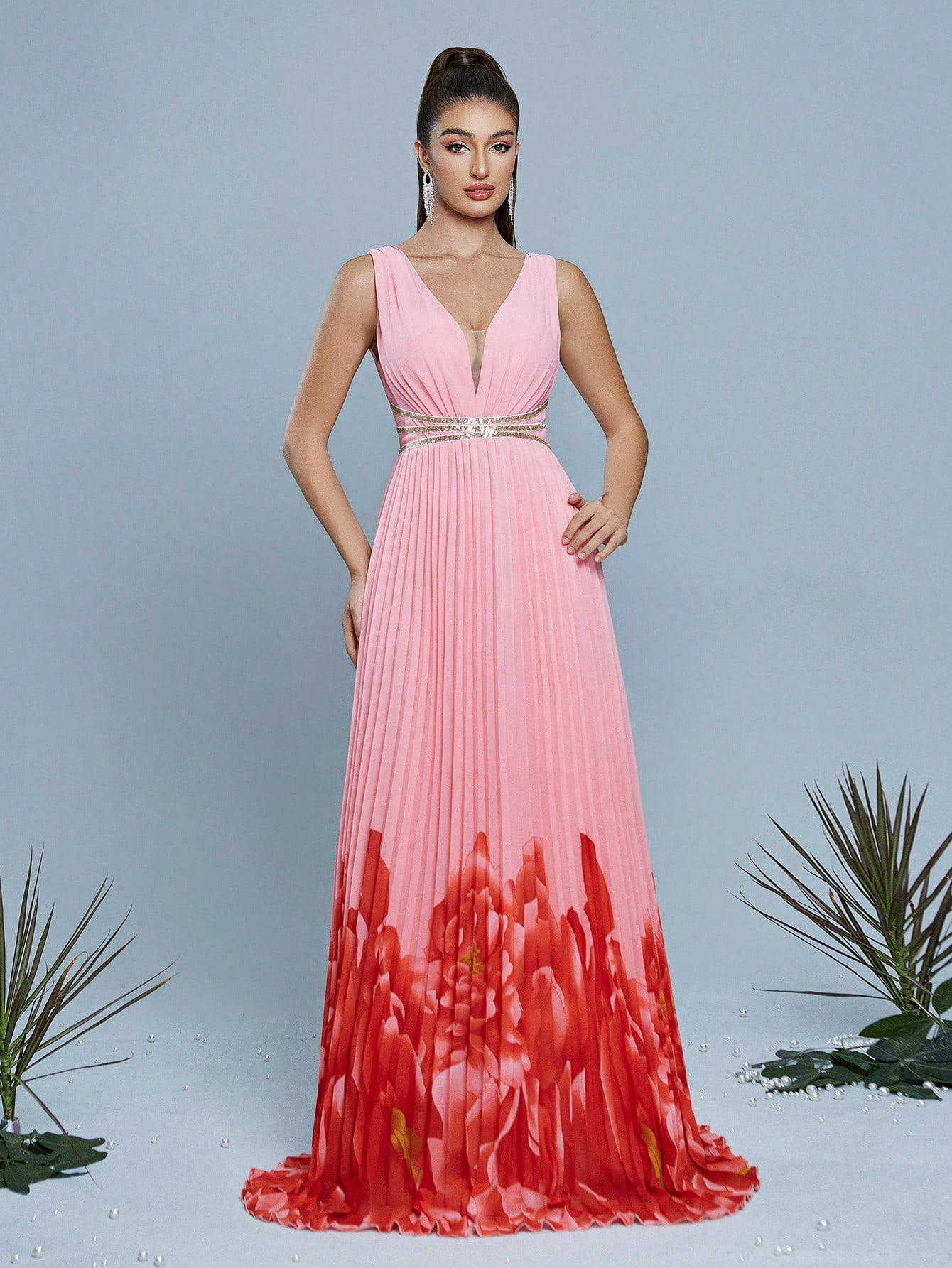 Leely Elegant V Neck Sleeveless Evening Gown