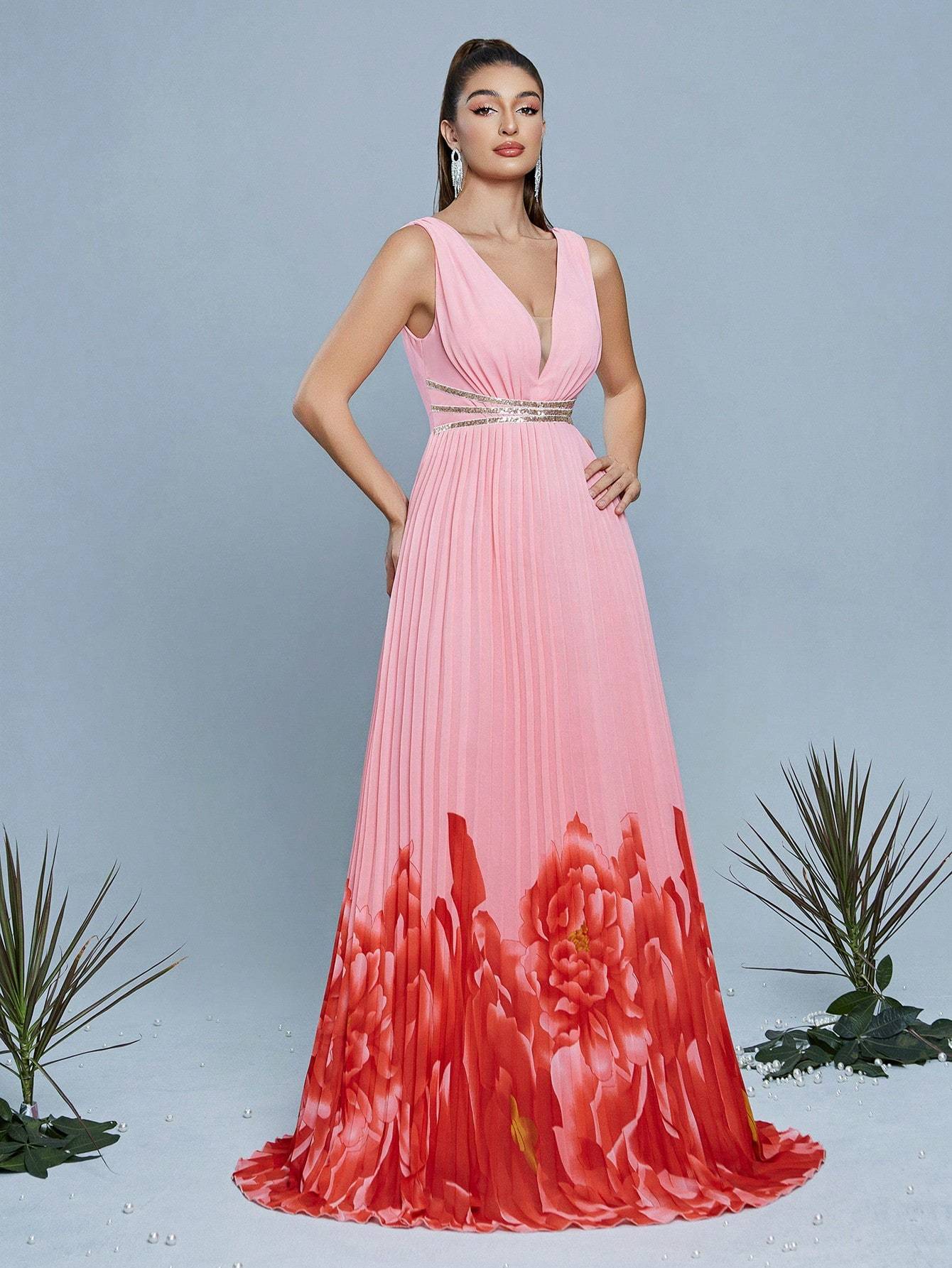 Leely Elegant V Neck Sleeveless Evening Gown