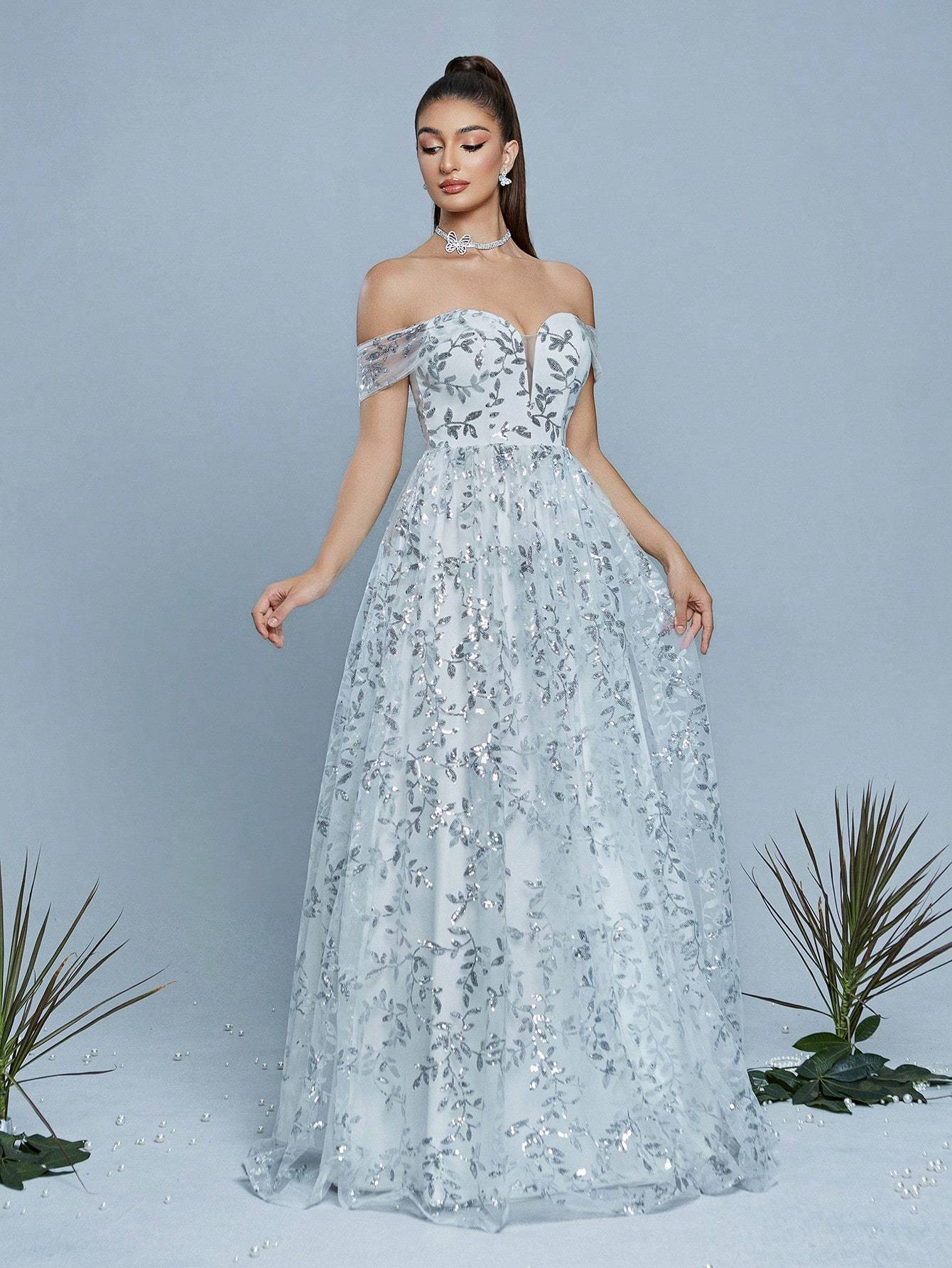 Leely Elegant Off The Shoulder Sleeveless Prom Dress