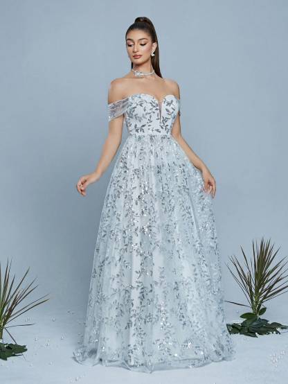 Leely Elegant Off The Shoulder Sleeveless Prom Dress