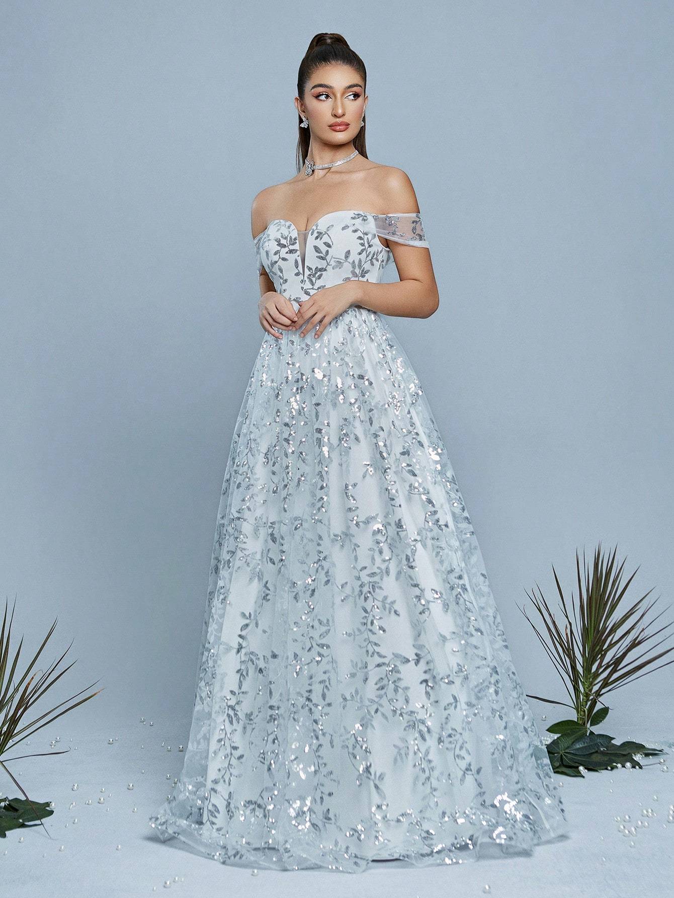 Leely Elegant Off The Shoulder Sleeveless Prom Dress