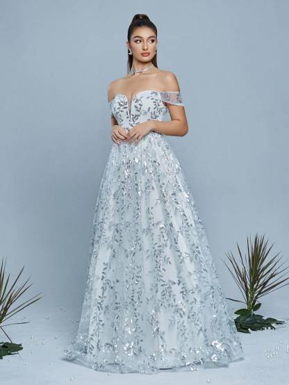 Leely Elegant Off The Shoulder Sleeveless Prom Dress