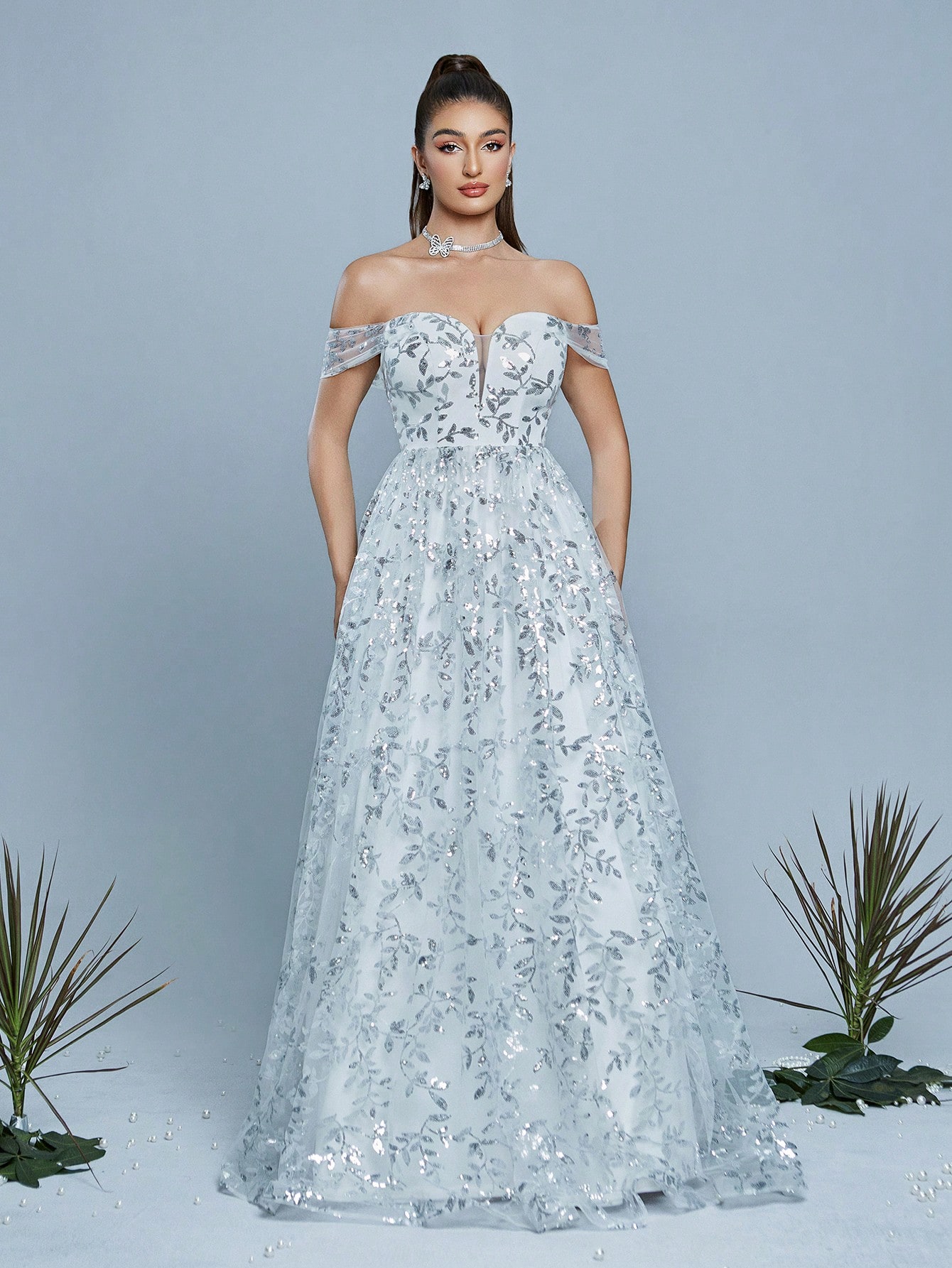 Leely Elegant Off The Shoulder Sleeveless Prom Dress