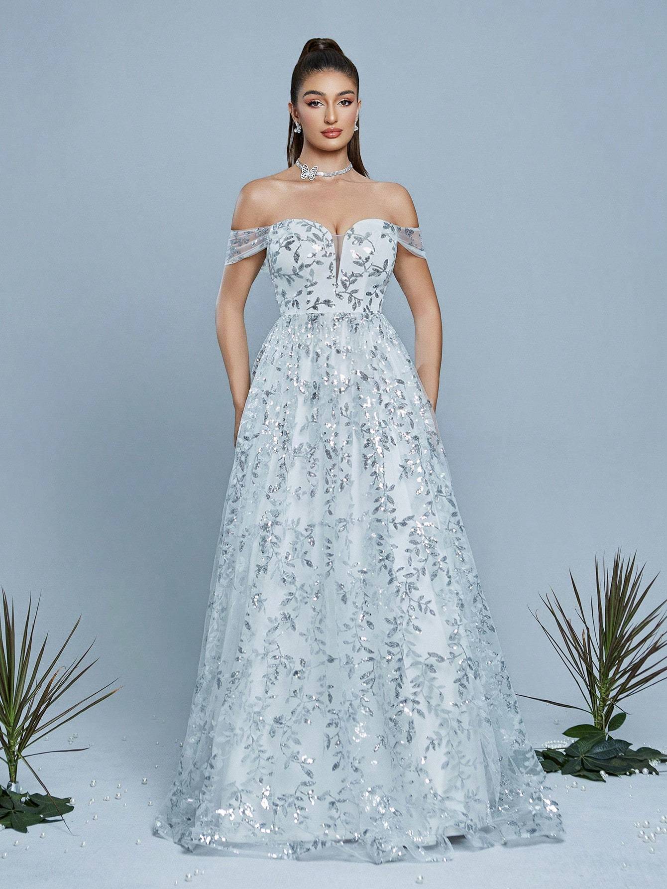 Leely Elegant Off The Shoulder Sleeveless Prom Dress