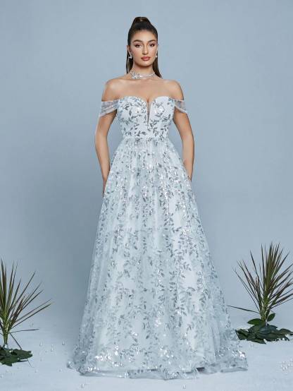 Leely Elegant Off The Shoulder Sleeveless Prom Dress