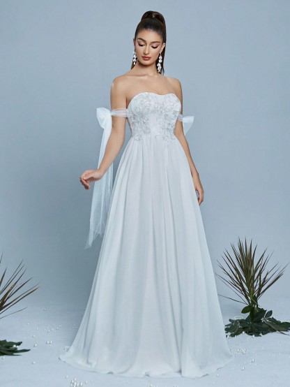 Leely Elegant Strapless Sleeveless Prom Dress