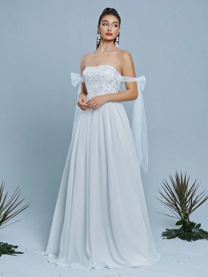 Leely Elegant Strapless Sleeveless Prom Dress