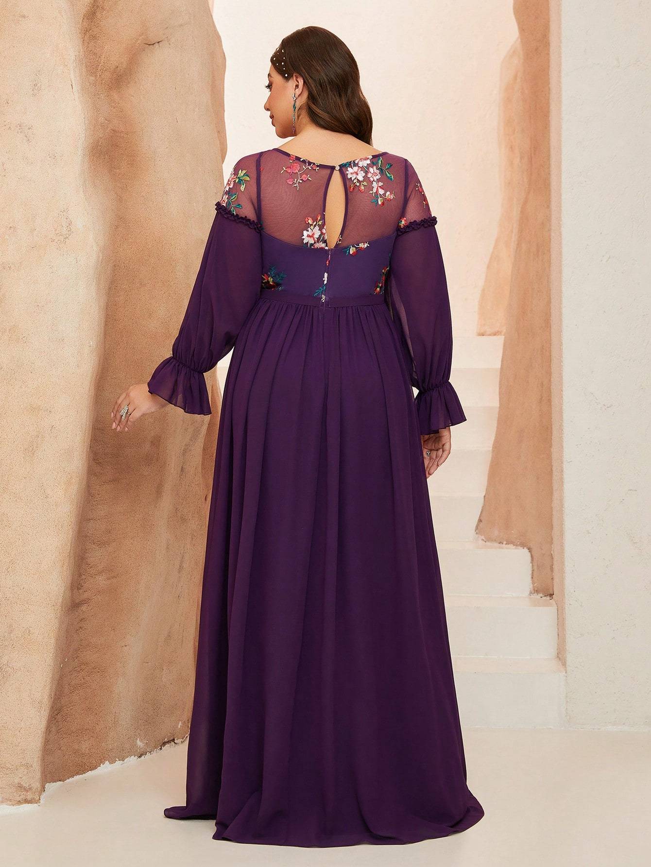 Leely Plus Women's Elegant Round Neck Bishop Sleeve Party Dresses