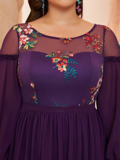 Leely Plus Women's Elegant Round Neck Bishop Sleeve Party Dresses