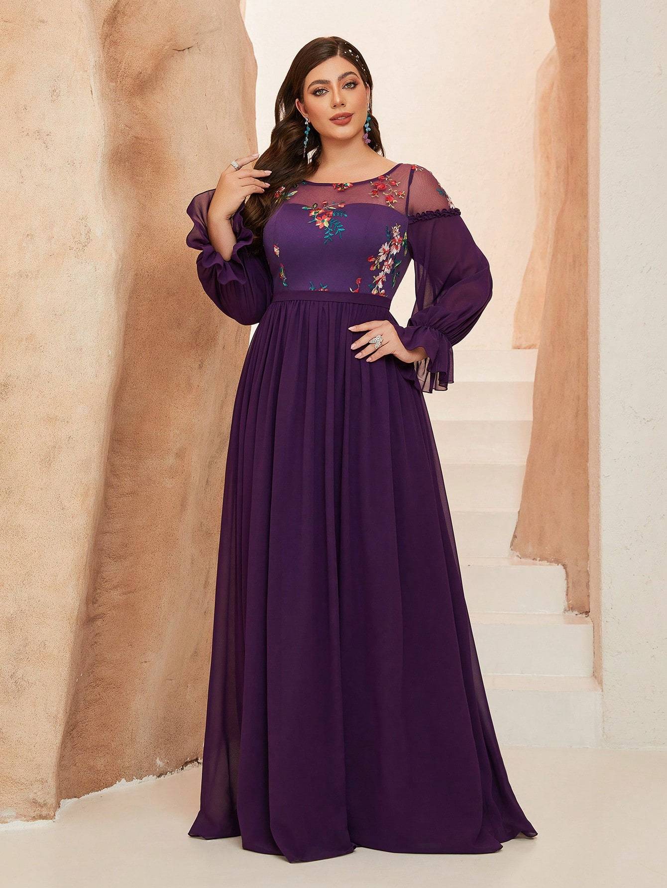 Leely Women's Elegant Sweetheart Cloak Sleeve Lace A-Line Dress