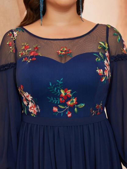 Leely Plus Women's Elegant Round Neck Bishop Sleeve Party Dresses
