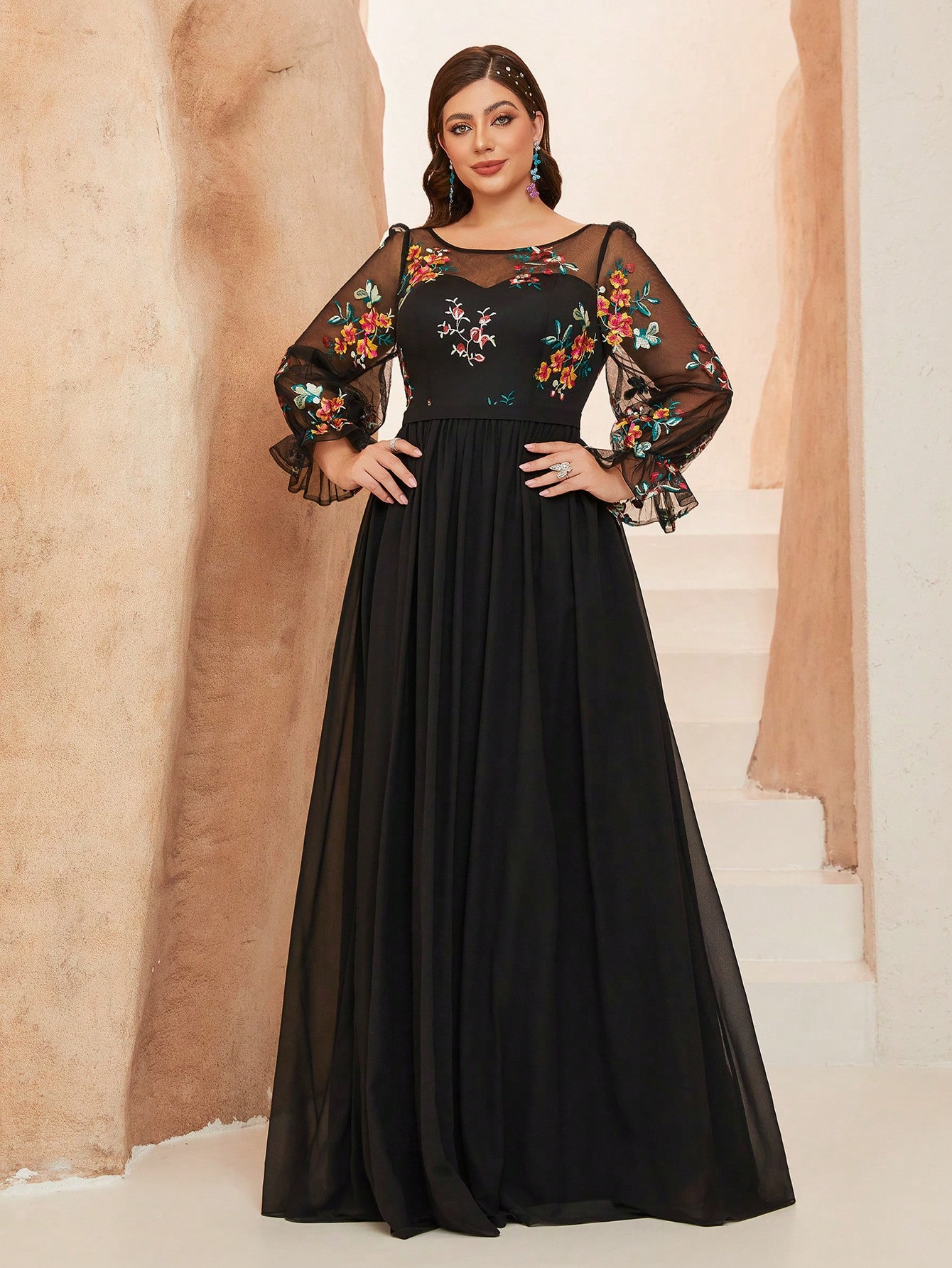 Leely Women's Elegant Sweetheart Cloak Sleeve Lace A-Line Dress