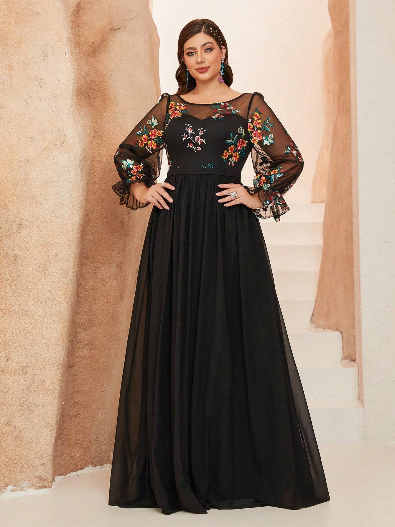 Leely Women's Elegant Sweetheart Cloak Sleeve Lace A-Line Dress