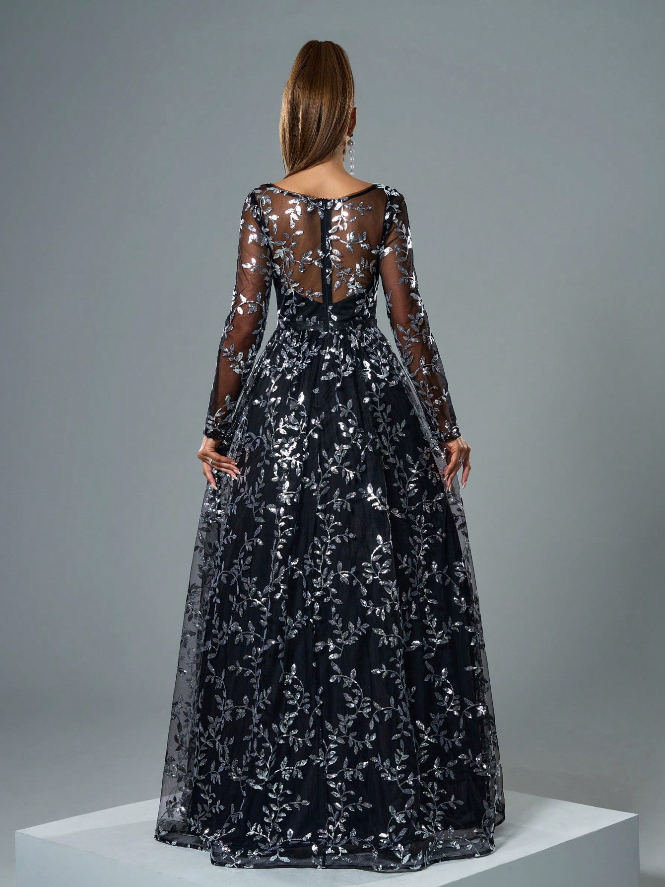 Leely Elegant V Neck Long Sleeve Evening Gown