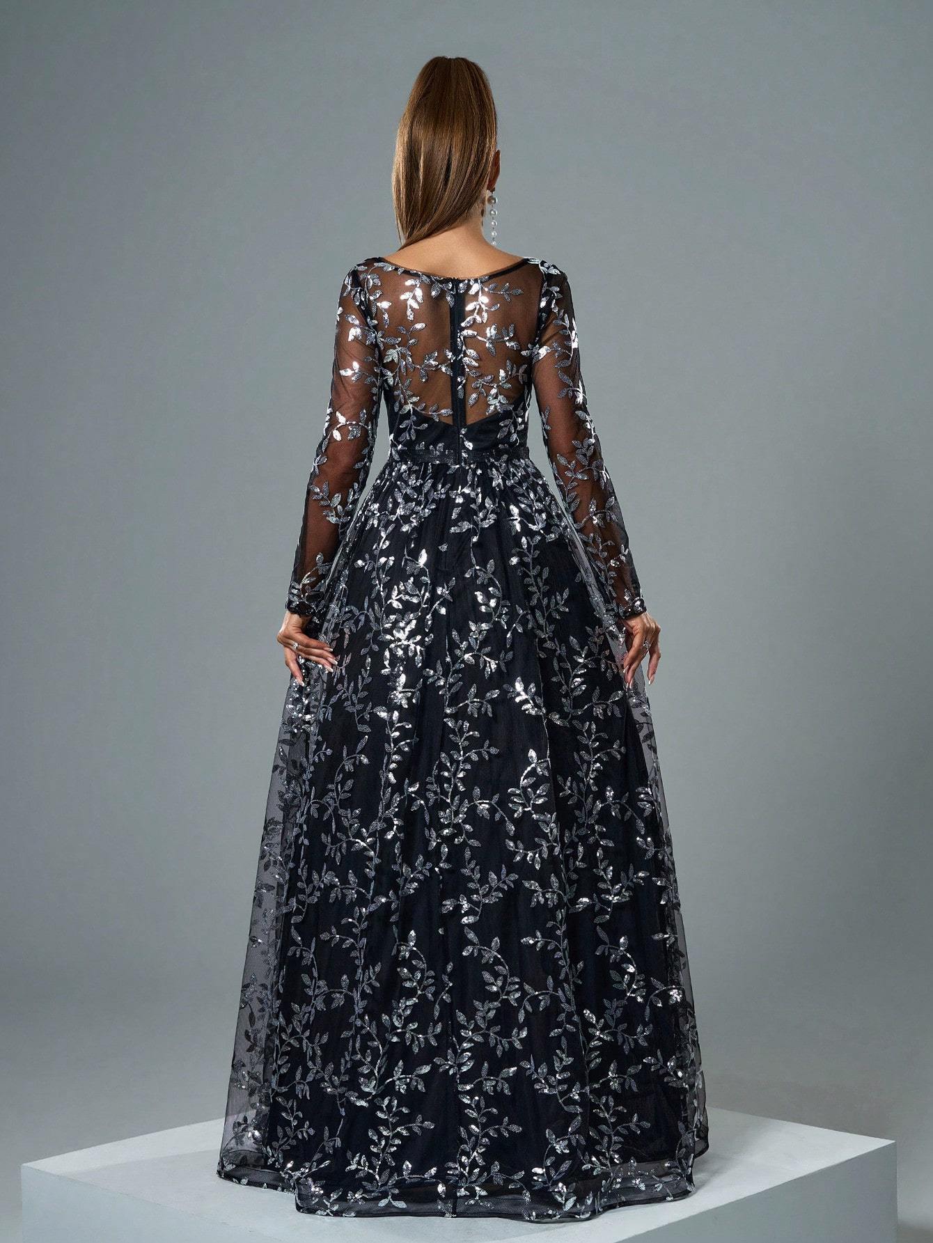 Leely Elegant V Neck Long Sleeve Evening Gown