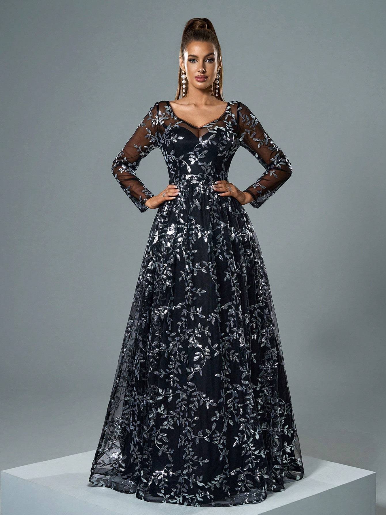 Leely Women's Elegant Sweetheart Cloak Sleeve Lace A-Line Dress